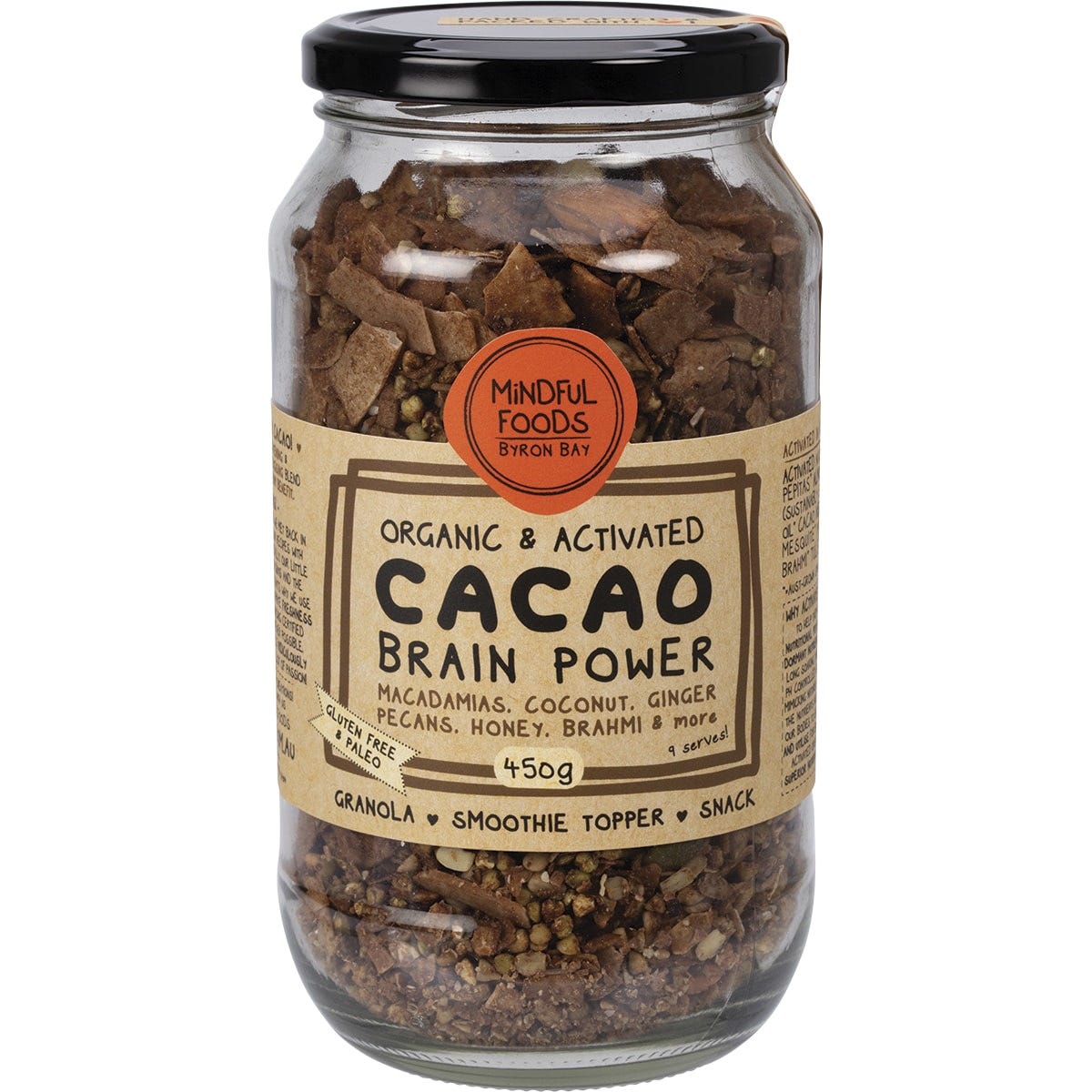 Mindful Foods Cacao Brain Power Granola Organic & Activated 450g - Dr Earth - Breakfast