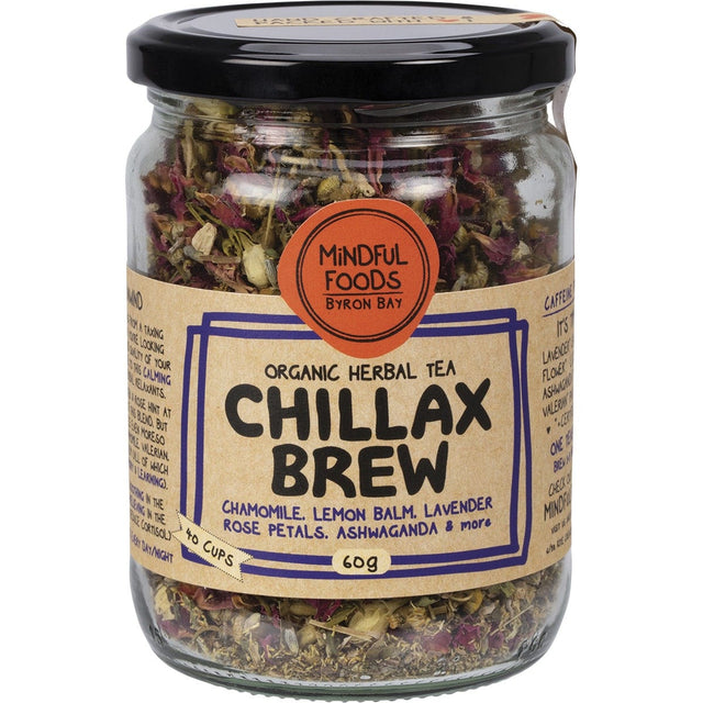 Mindful Foods Chillax Brew Organic Herbal Tea 60g - Dr Earth - Drinks, Sleep & Relax
