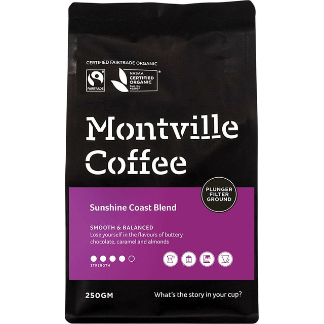 Montville Coffee Coffee Ground Plunger Sunshine Coast Blend 250g - Dr Earth - Drinks