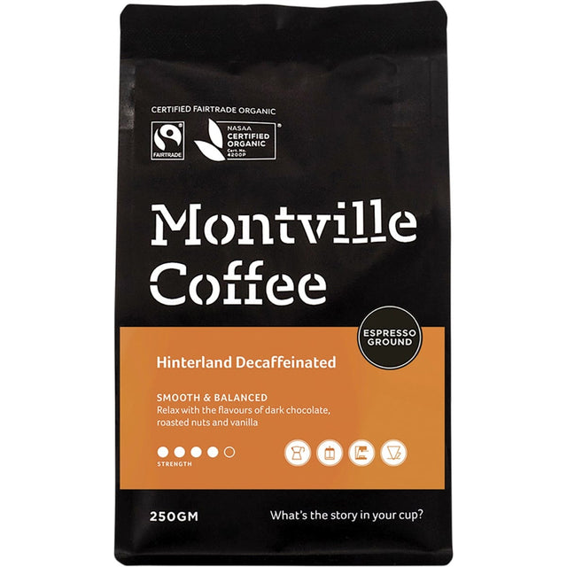 Montville Coffee Decaf Coffee Ground Espresso Hinterland Blend 250g - Dr Earth - Drinks