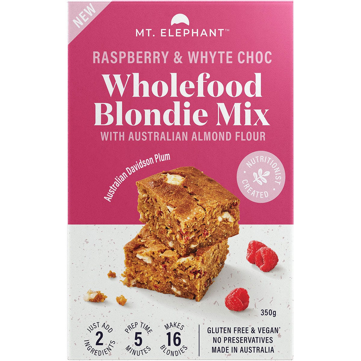 Mt. Elephant Wholefood Blondie Mix Raspberry & Whyte Choc 350g - Dr Earth - Baking