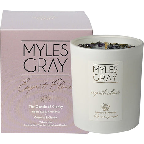 Myles Gray Crystal Infused Soy Candle Large Coconut & Clarity 285g - Dr Earth - Aromatherapy