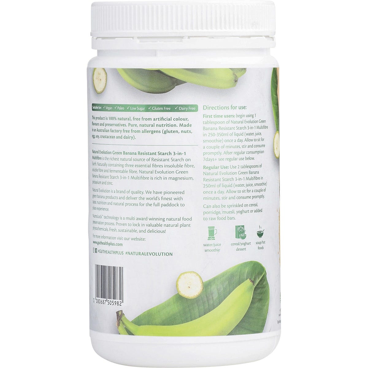 Natural Evolution GH+ Green Banana Resistant Starch 3-in-1 Multifibre 800g - Dr Earth - Digestion & Gut Health