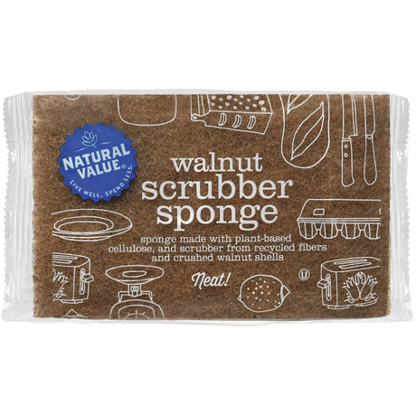 Natural Value Walnut Scrubber Sponge - Dr Earth - Cleaning