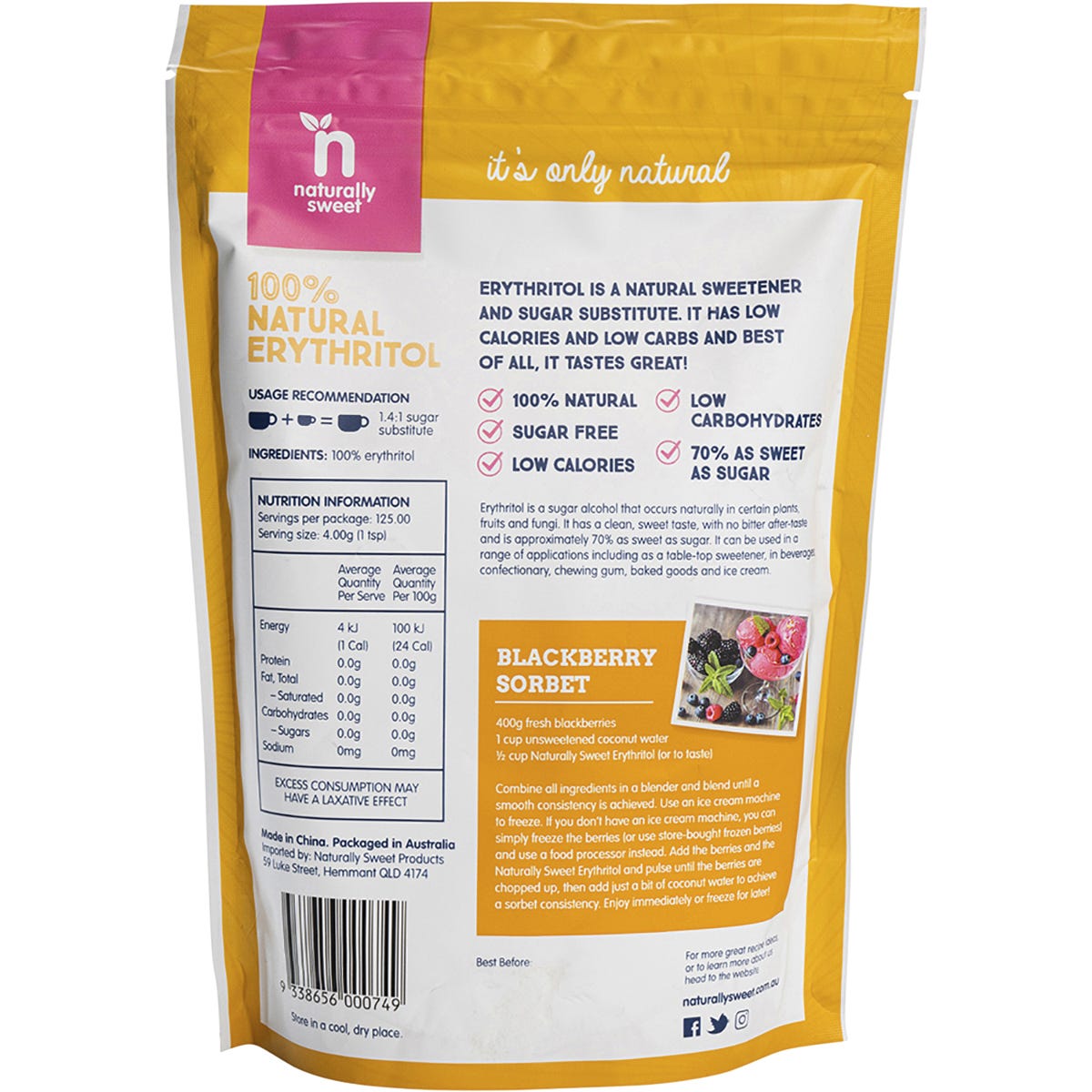 Naturally Sweet Erythritol 500g - Dr Earth - Sweeteners
