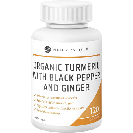 Nature's Help Organic Turmeric Capsules with Black Pepper & Ginger 120 Caps - Dr Earth - Joint & Muscle Health
