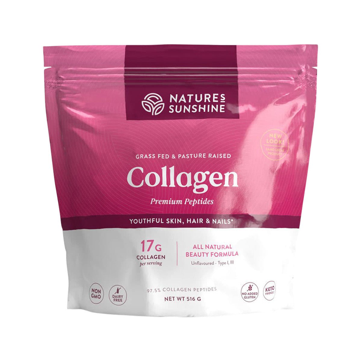 NATURE'S SUNSHINE Grass Fed & Pasture Raised Collagen Premium Peptides Unflavoured 516g - Dr Earth - Supplements