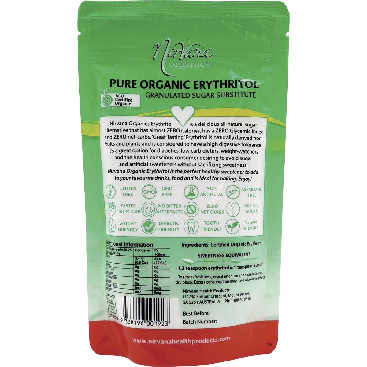 Nirvana Organics Erythritol Pure Organic 225g - Dr Earth - Sweeteners