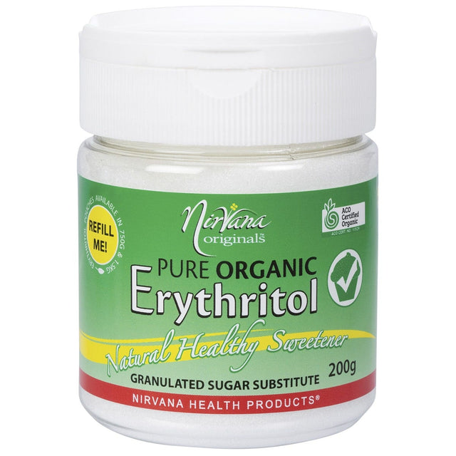 Nirvana Organics Erythritol Pure Organic Refillable Shaker 200g - Dr Earth - Sweeteners