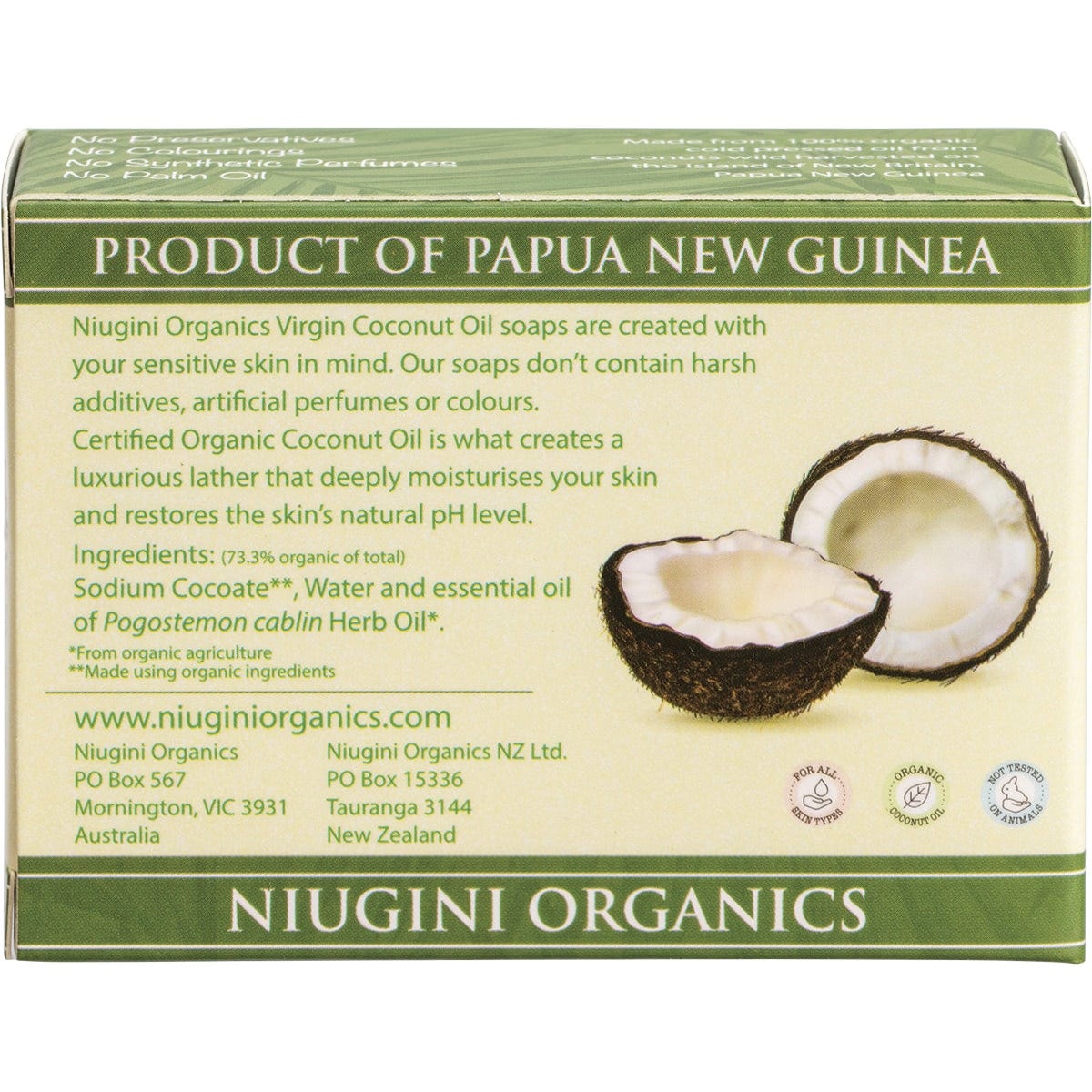 Niugini Organics Virgin Coconut Oil Soap Patchouli 100g - Dr Earth - Bath & Body