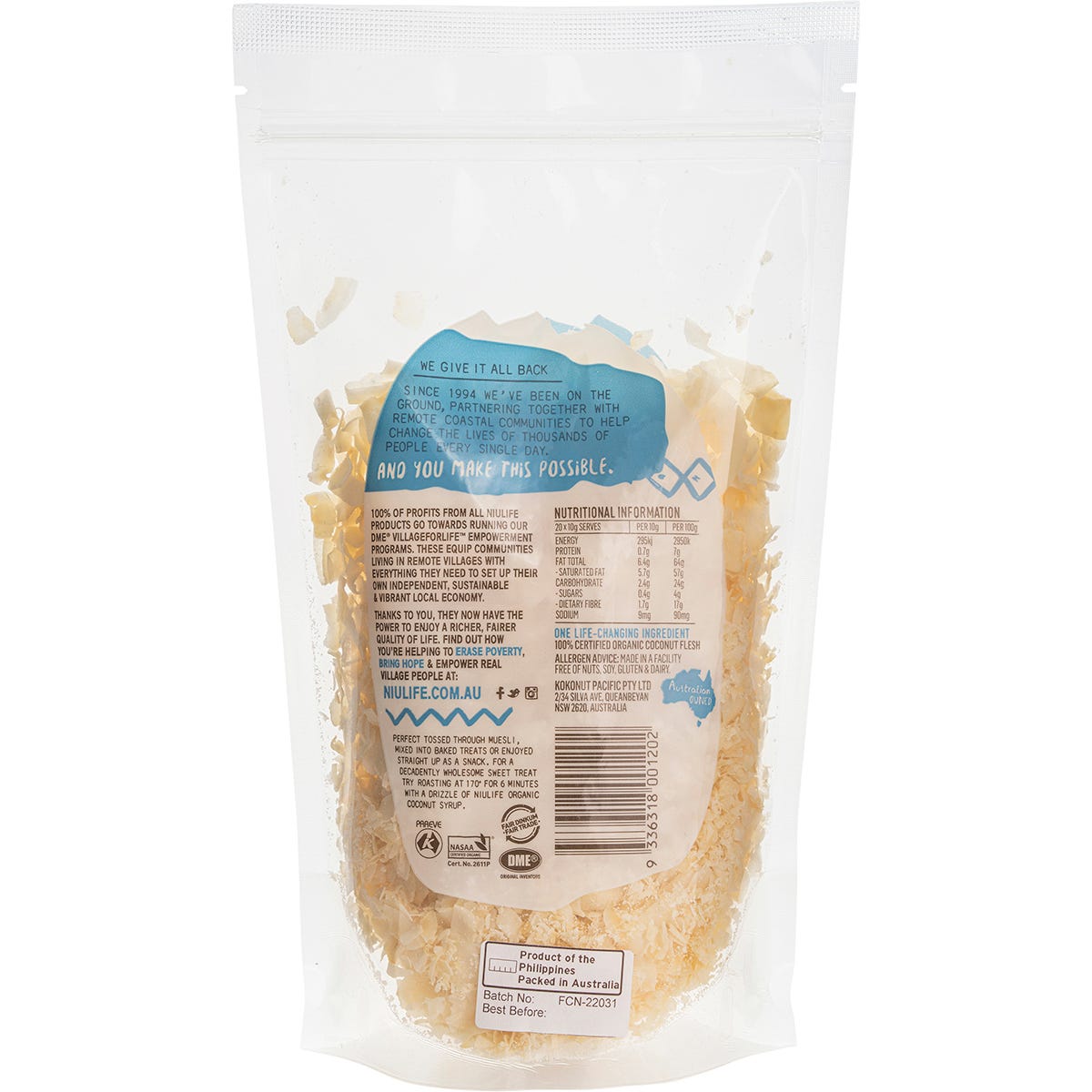 Niulife Flaked Coconut 200g - Dr Earth - Baking