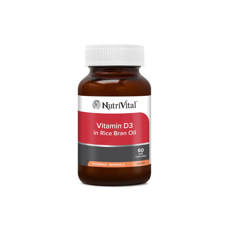 NutriVital Vitamin D3 in Rice Bran Oil Capsules 60 Capsules - Dr Earth - Supplements, Nutrivital