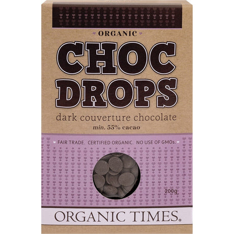 Organic Times Choc Drops Dark Couverture Drops 200g - Dr Earth - Baking