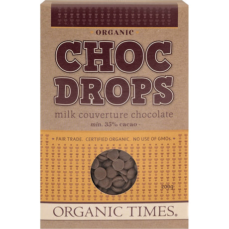 Organic Times Choc Drops Milk Couverture Drops 200g - Dr Earth - Baking