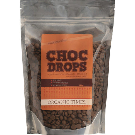 Organic Times Choc Drops Milk Couverture Drops 500g - Dr Earth - Baking