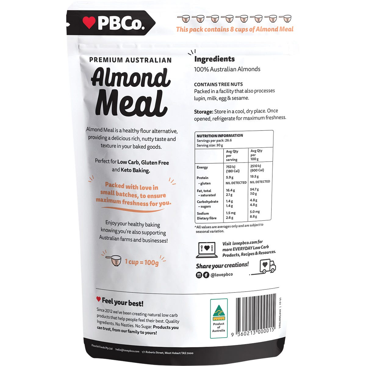 PBco Almond Meal Premium Australian 800g - Dr Earth - Baking