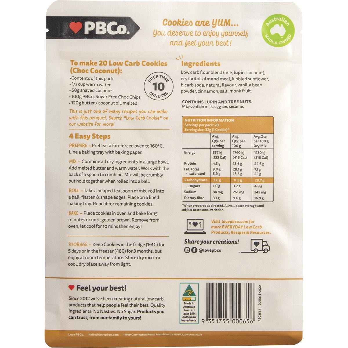 PBco Cookie Mix Low Carb 320g - Dr Earth - Baking