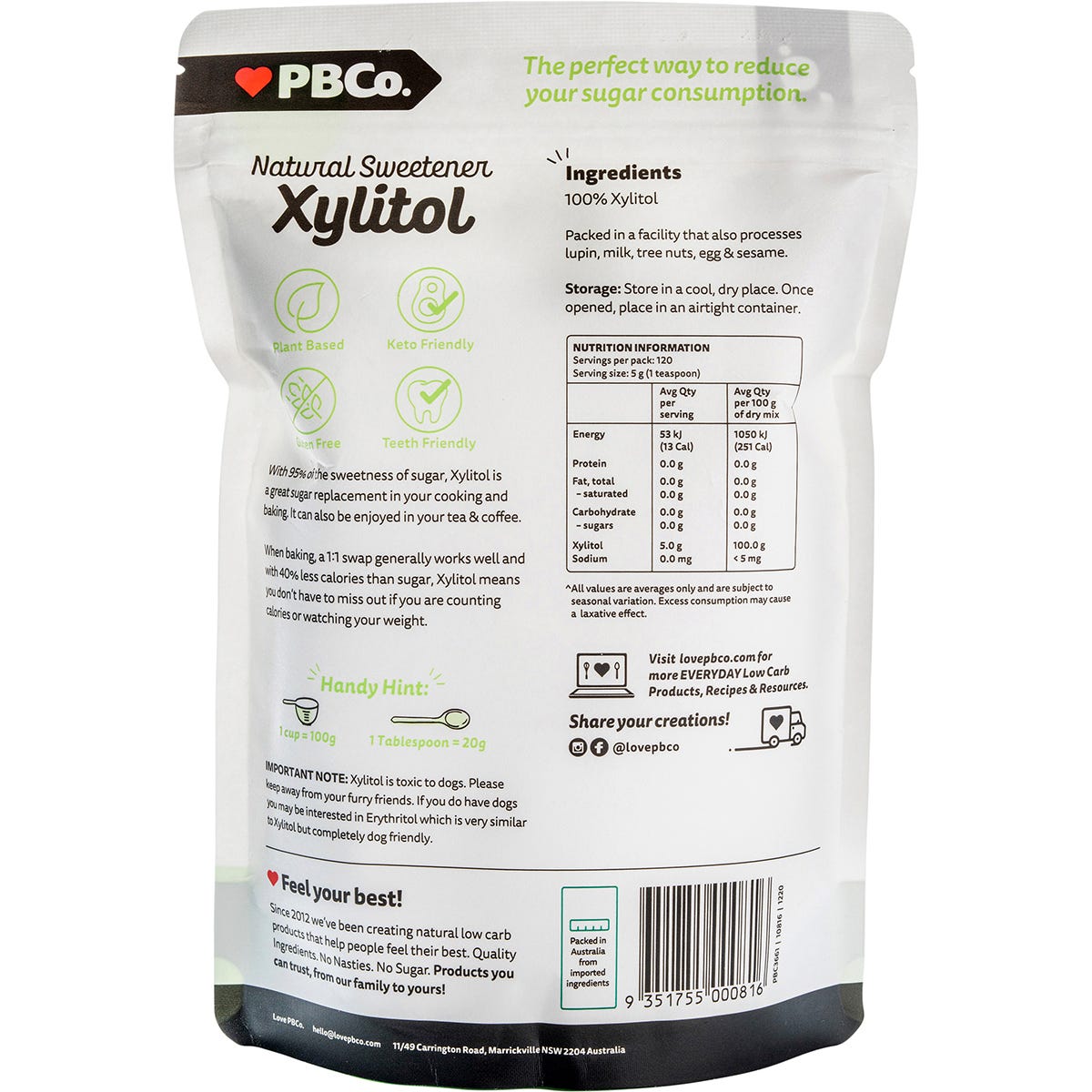 PBco Xylitol Natural Sweetener 600g - Dr Earth - Sweeteners