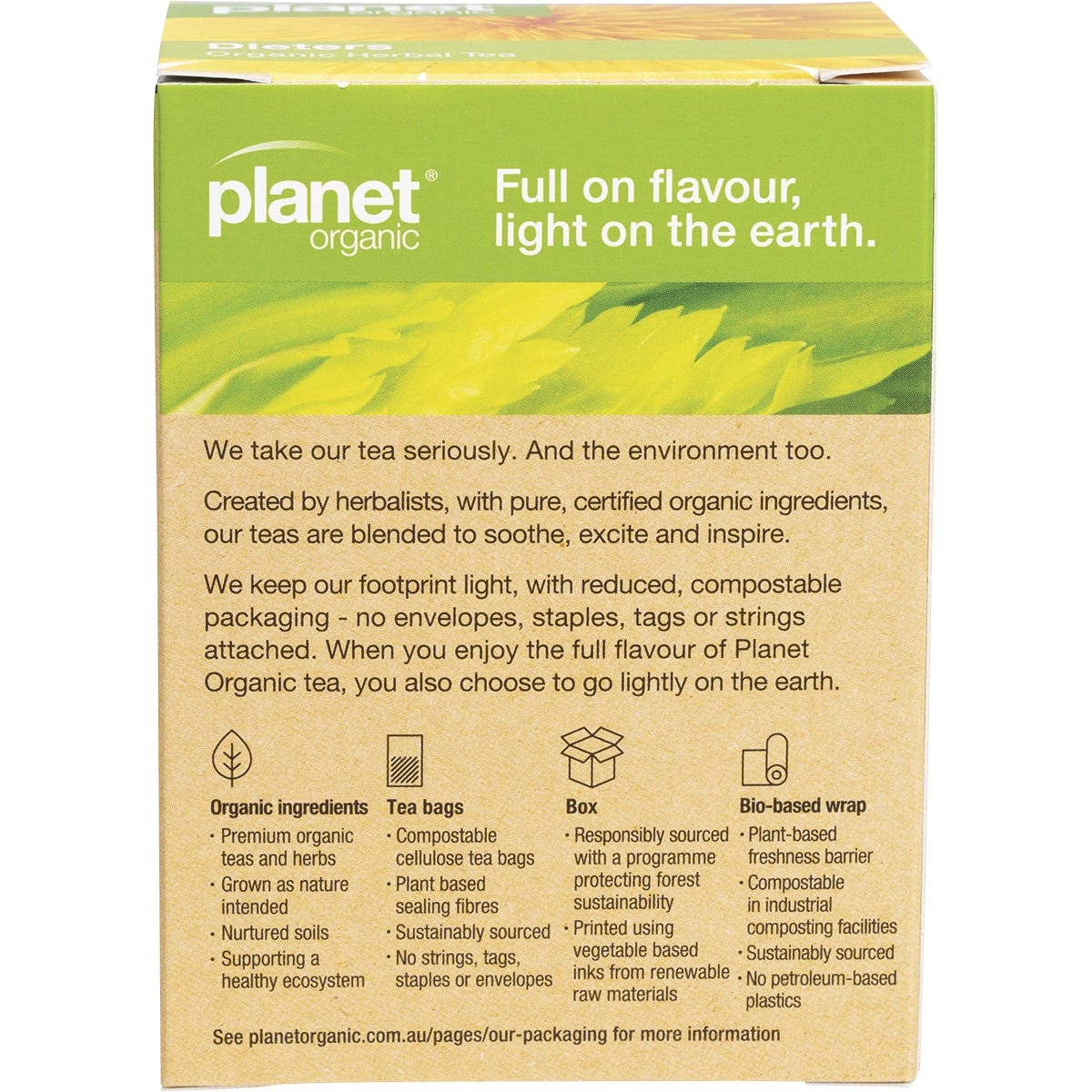 Planet Organic Herbal Tea Bags Dieters 25pk - Dr Earth - Drinks, Weight Management