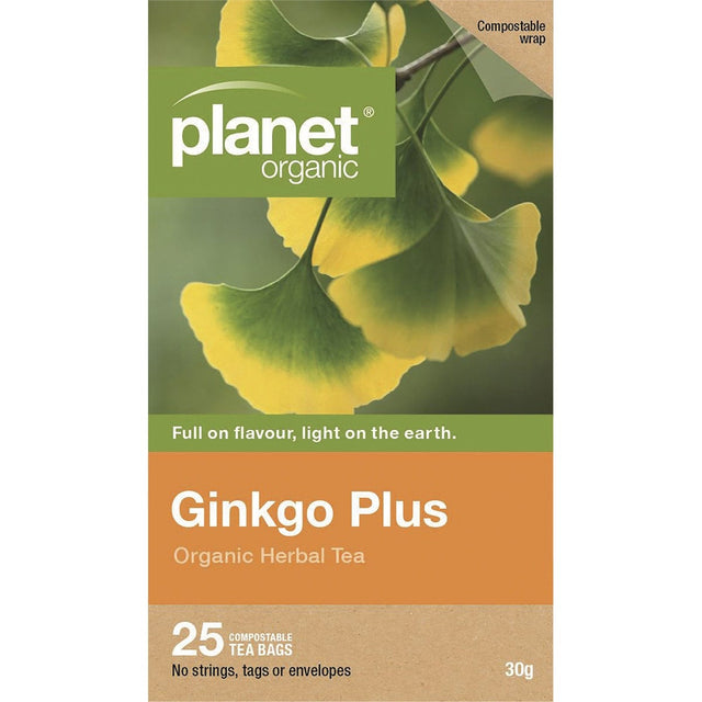 Planet Organic Herbal Tea Bags Ginkgo Plus with Green Tea 25pk - Dr Earth - Drinks