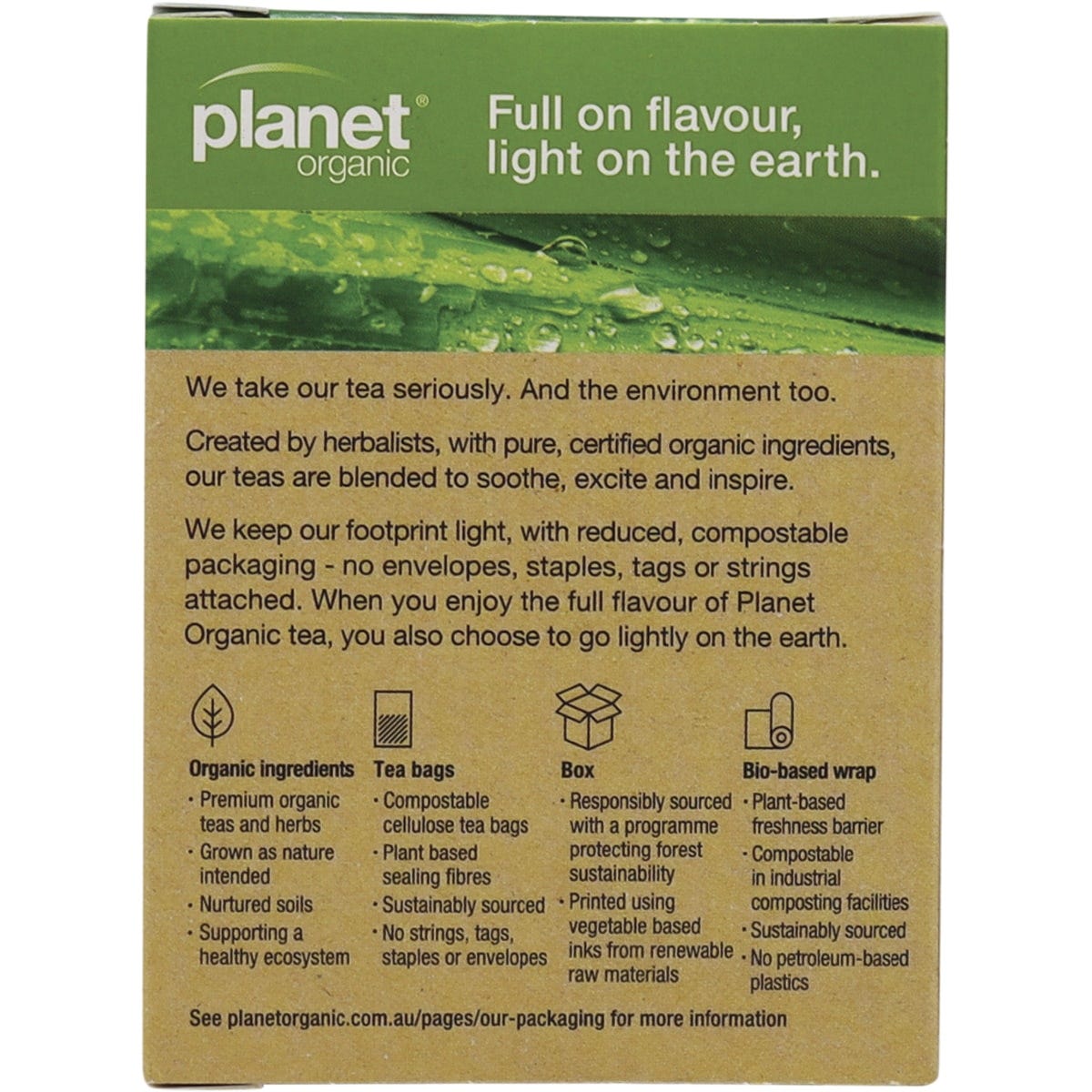 Planet Organic Herbal Tea Bags Green Tea & Lemon Myrtle 25pk - Dr Earth - Drinks