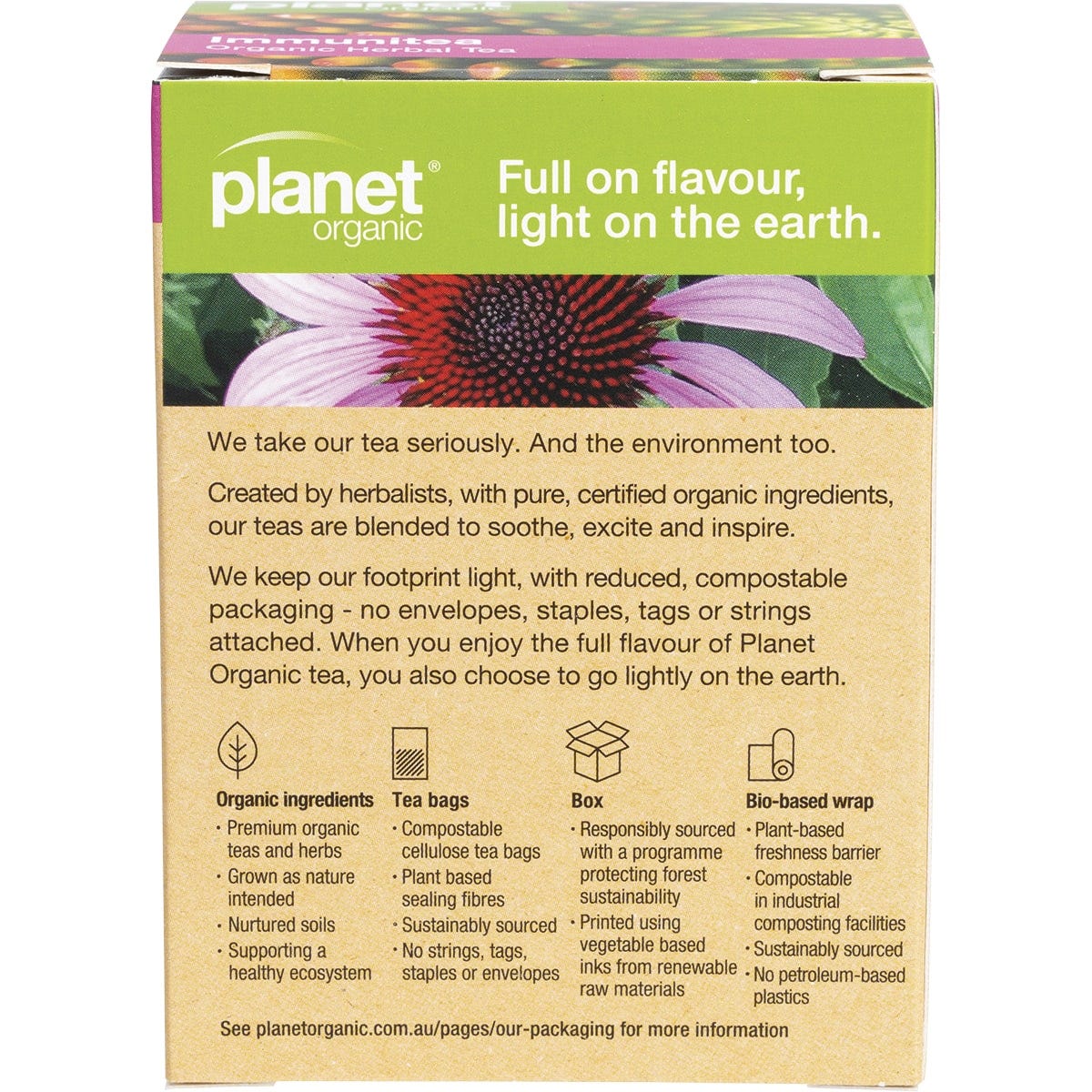 Planet Organic Herbal Tea Bags Immunitea 25pk - Dr Earth - Drinks, Immune Support