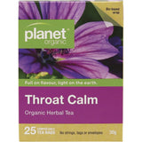 Planet Organic Herbal Tea Bags Throat Calm 25pk - Dr Earth - Drinks, Cold & Flu