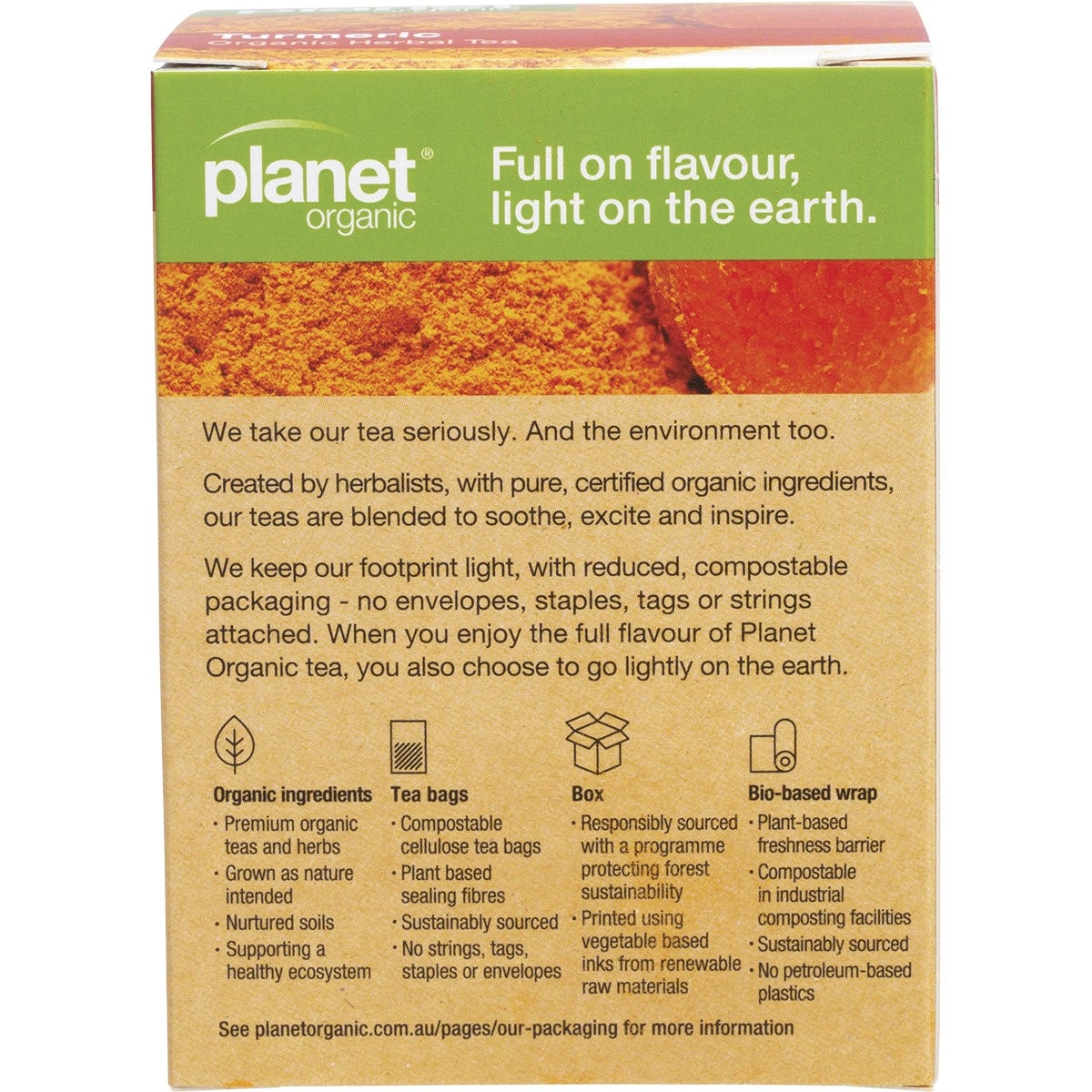 Planet Organic Herbal Tea Bags Turmeric 25pk - Dr Earth - Drinks