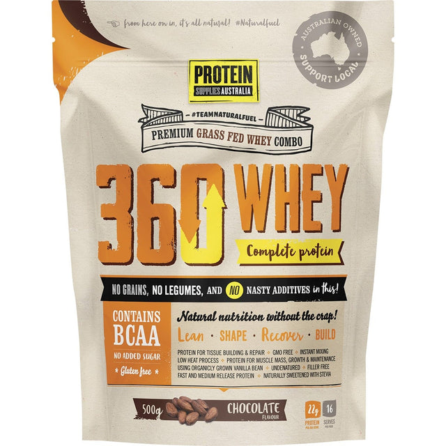 Protein Supplies Australia 360Whey Chocolate WPI+WPC Combo 500g - Dr Earth - Nutrition