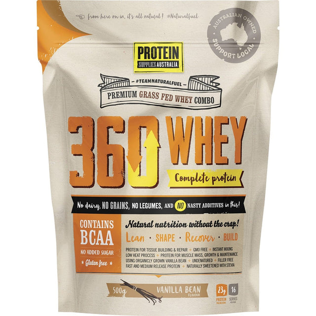 Protein Supplies Australia 360Whey Vanilla Bean WPI+WPC Combo 500g - Dr Earth - Nutrition