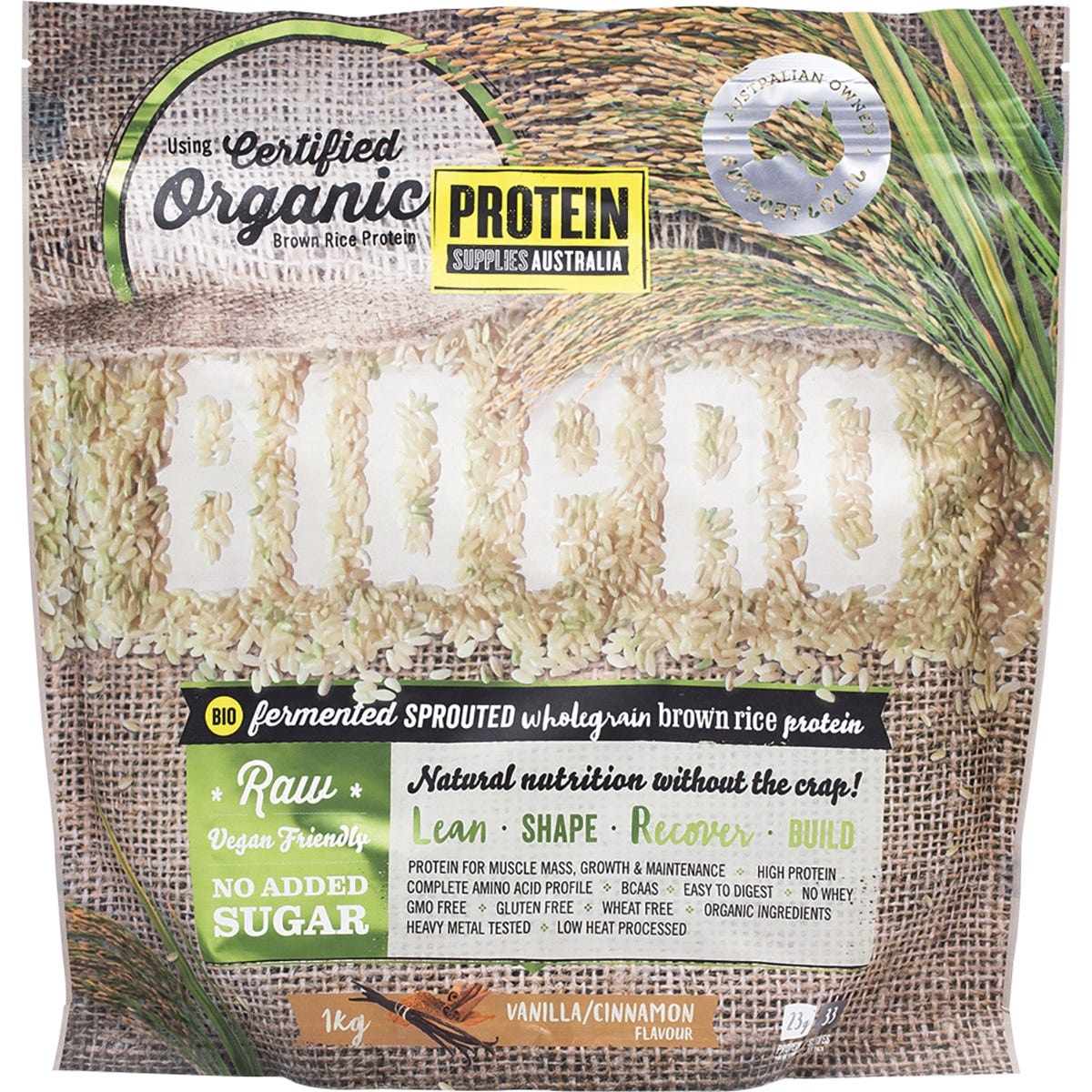 Protein Supplies Australia BioPro Sprouted Brown Rice Vanilla & Cinnamon 1kg - Dr Earth - Nutrition