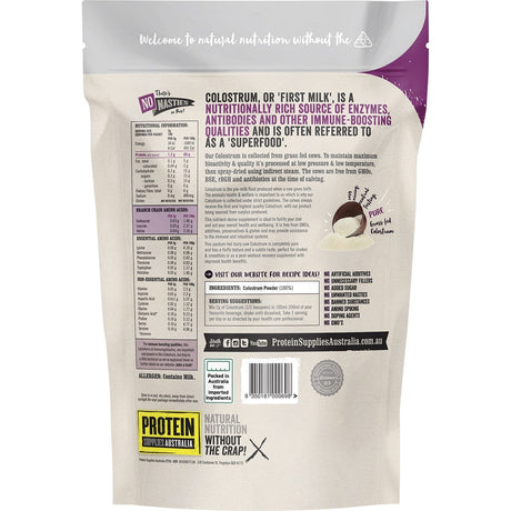 Protein Supplies Australia Colostrum Grass Fed Pure 20% Immunoglobulin (IgG) 200g - Dr Earth - Nutrition