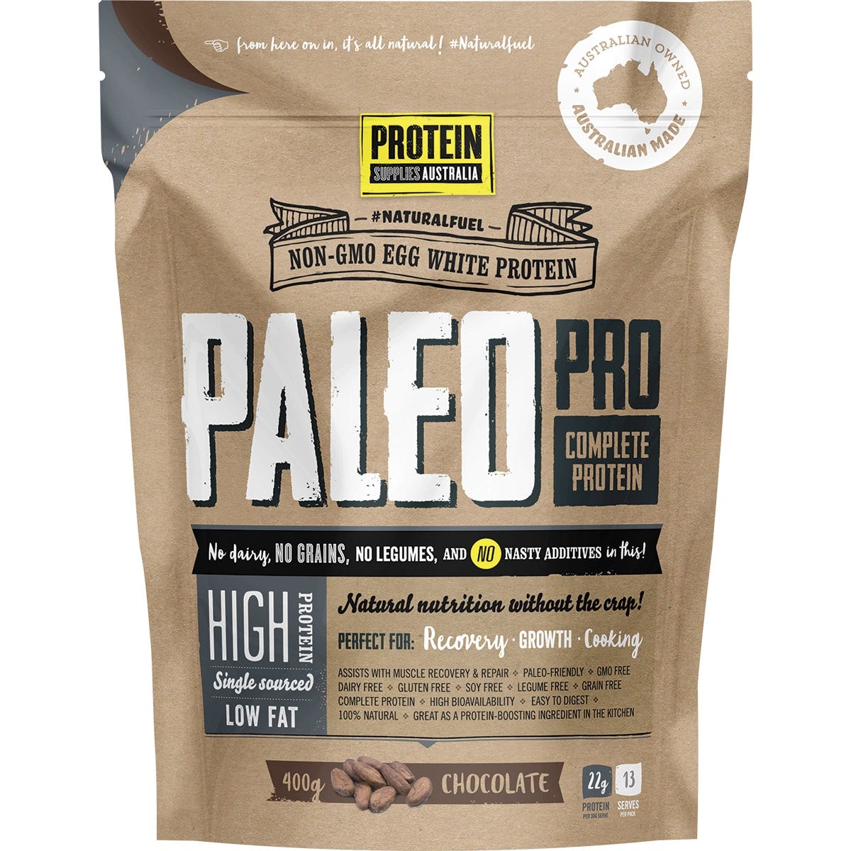 Protein Supplies Australia PaleoPro Egg White Protein Chocolate 400g - Dr Earth - Nutrition