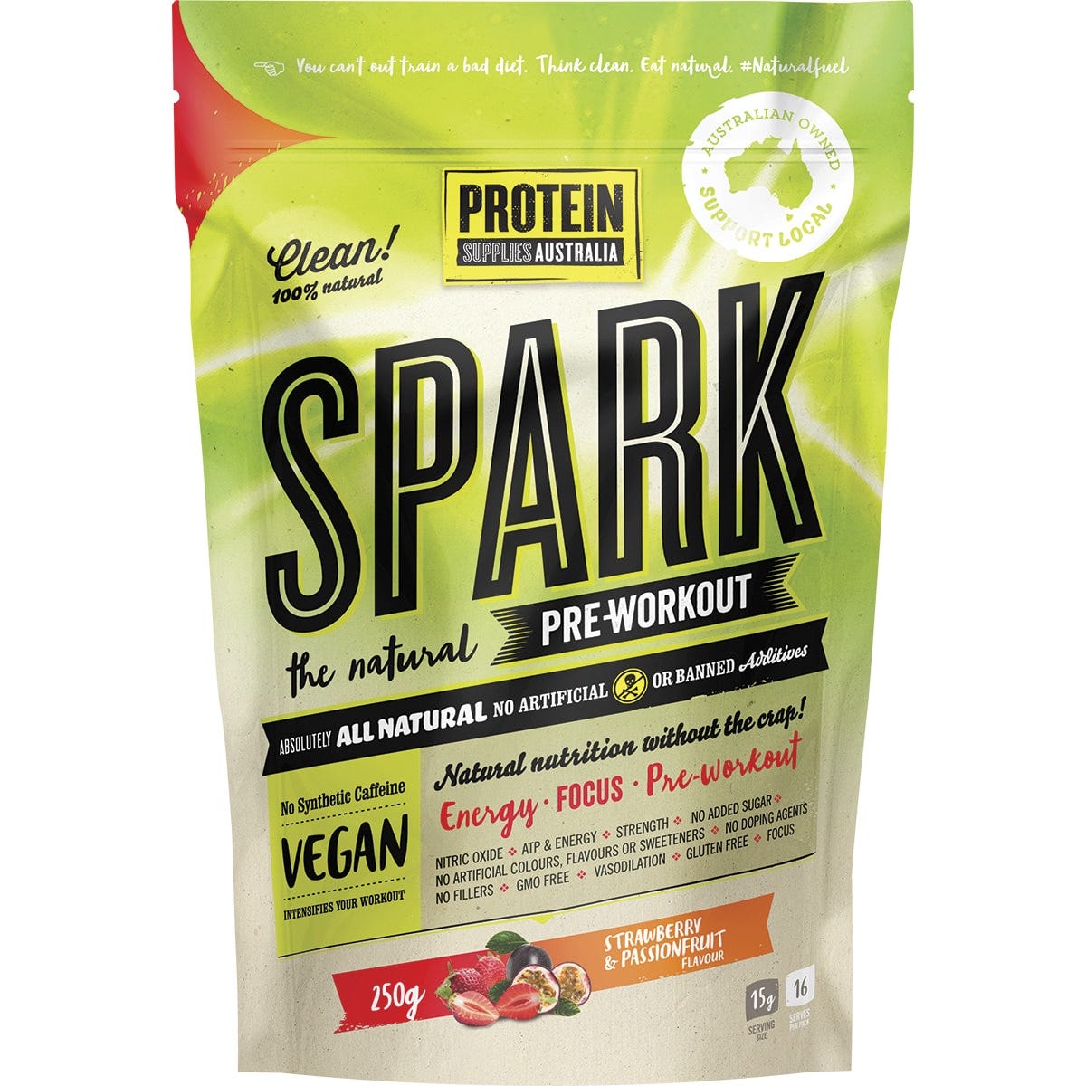 Protein Supplies Australia Spark Natural Pre-workout Strawberry Passionfruit 250g - Dr Earth - Nutrition