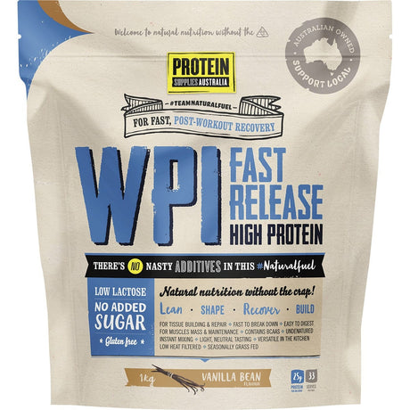 Protein Supplies Australia WPI Whey Protein Isolate Vanilla Bean 1kg - Dr Earth - Nutrition