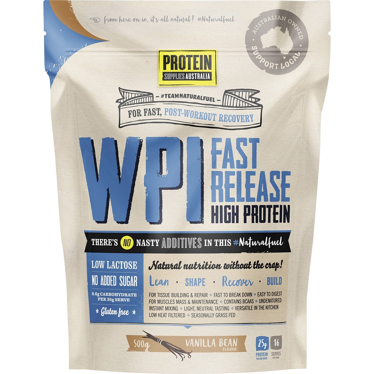 Protein Supplies Australia WPI Whey Protein Isolate Vanilla Bean 500g - Dr Earth - Nutrition