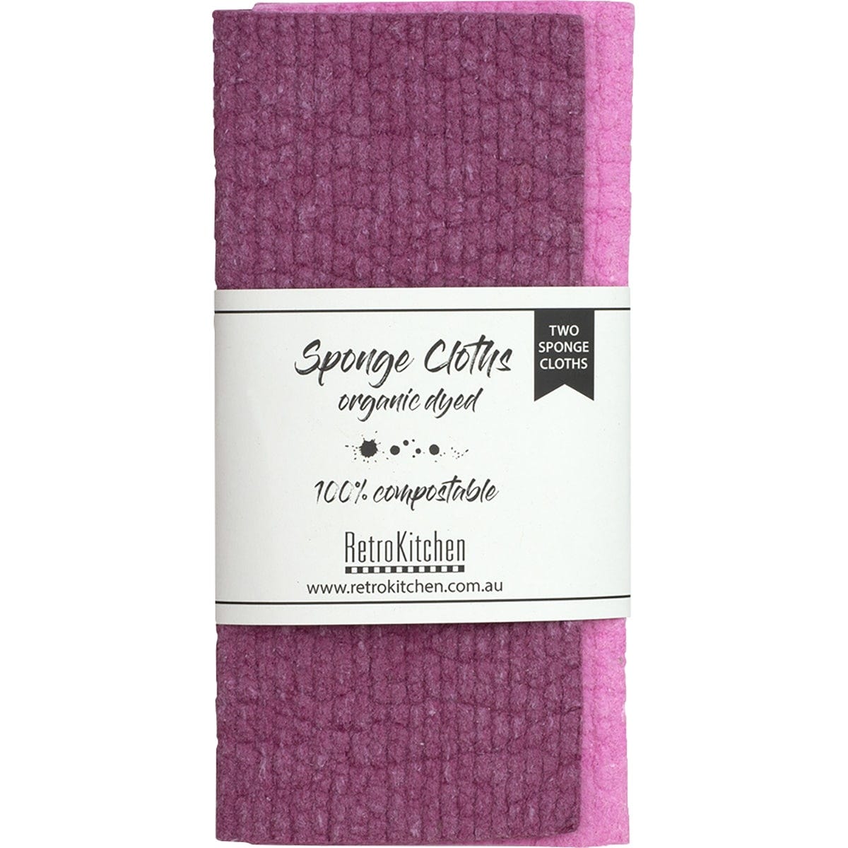 Retrokitchen 100% Compostable Sponge Cloth Organic Dyed Plum 2pk - Dr Earth - Cleaning