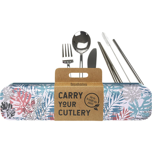 Retrokitchen Palm Frond Stainless Steel Cutlery Set - Dr Earth - Straws & Cutlery