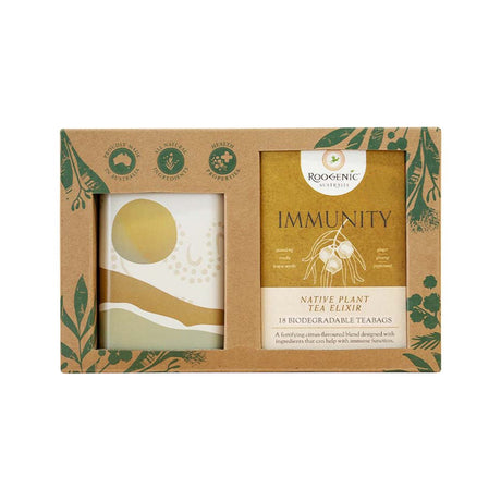 ROOGENIC AUSTRALIA Gift Box Immunity (Native Plant Tea Elixir) x 18 Tea Bags with Wellness Tin - Dr Earth - Drinks, Pantry