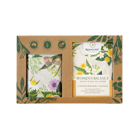 ROOGENIC AUSTRALIA Gift Box Women's Balance (Native Plant Tea Elixir) x 18 Tea Bags with Womens Tin - Dr Earth - Drinks, Pantry