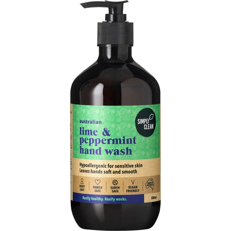 Simply Clean Hand Wash Lime & Peppermint 500ml - Dr Earth - Body & Beauty, Home, Gifts, Bath & Body