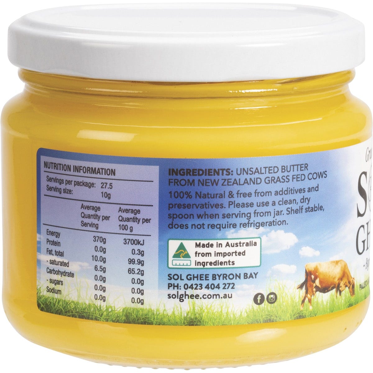 Sol Organics Grass Fed Ghee 275g - Dr Earth - Oil & Ghee