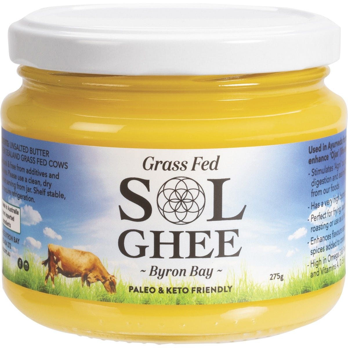 Sol Organics Grass Fed Ghee 275g - Dr Earth - Oil & Ghee