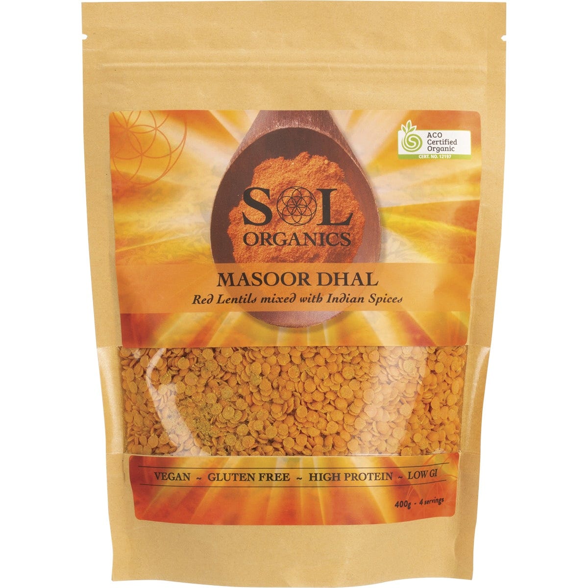 Sol Organics Masoor Dhal Red Lentil Mix 400g - Dr Earth - Convenience Meals