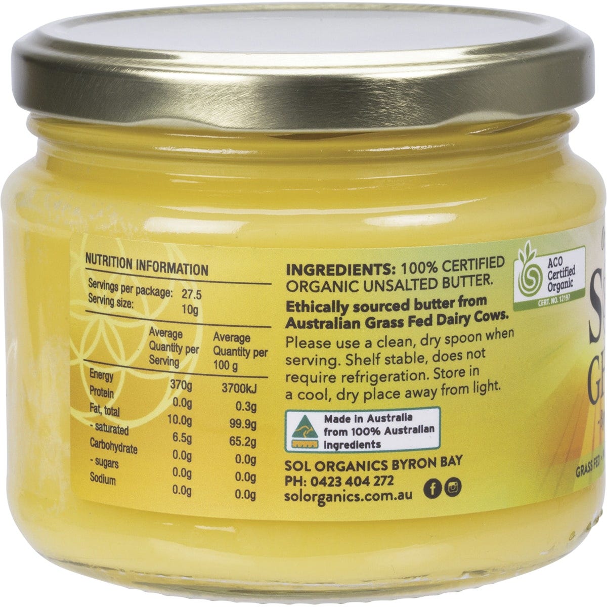 Sol Organics Organic Ghee 275g - Dr Earth - Oil & Ghee