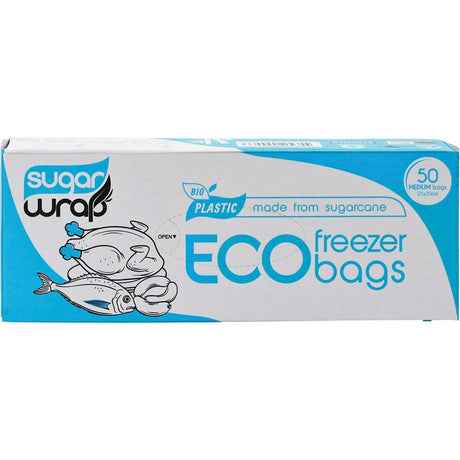 SugarWrap Eco Freezer Bags Made from Sugarcane Medium 50pk - Dr Earth - Eco Living, Food Wraps & Covers