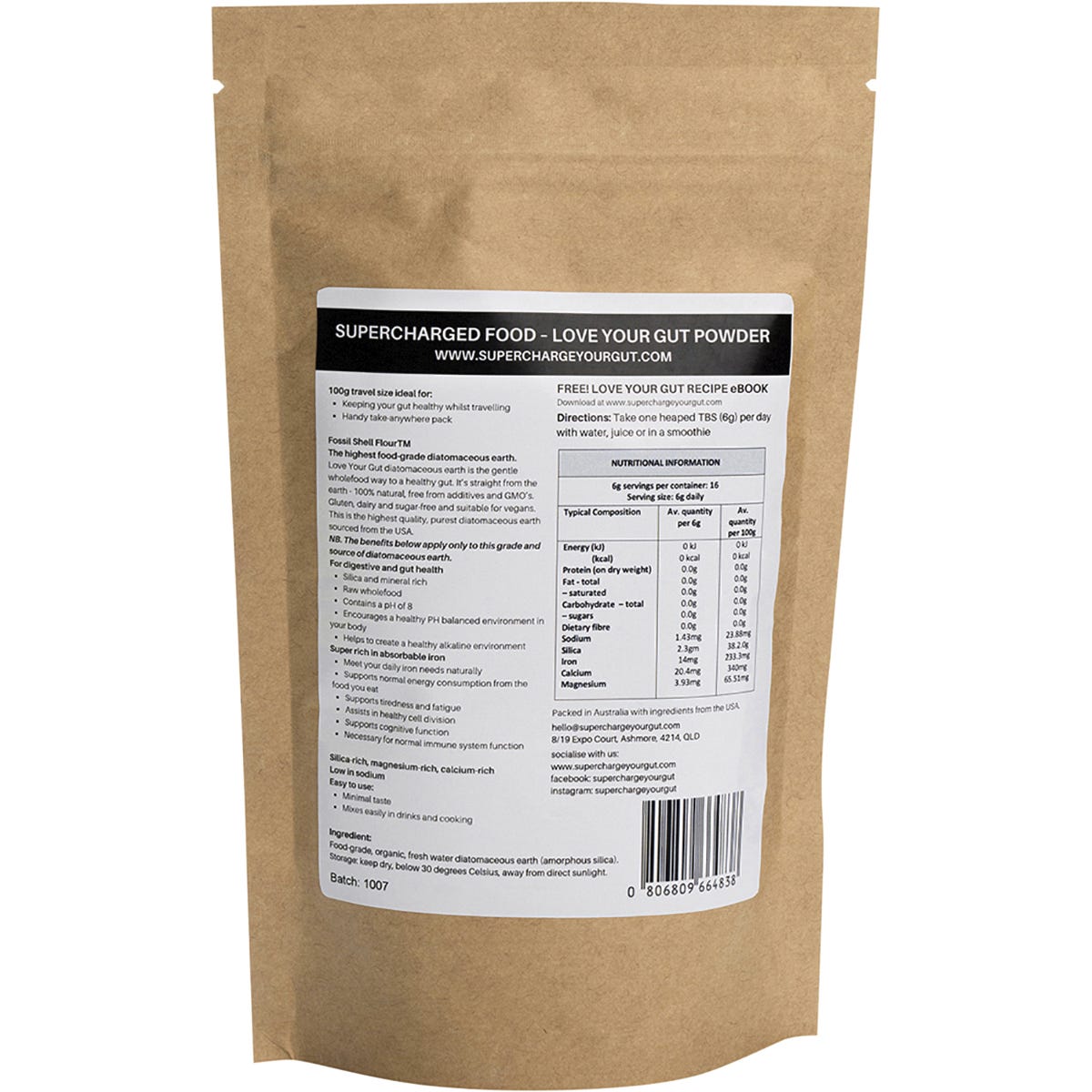 Supercharged Food Love Your Gut Powder Diatomaceous Earth 100g - Dr Earth - Digestion & Gut Health