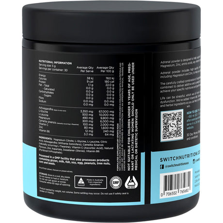 Switch Nutrition Adrenal Magnesium Support Formula Lemonade 150g - Dr Earth - Magnesium & Salts, Nutrition