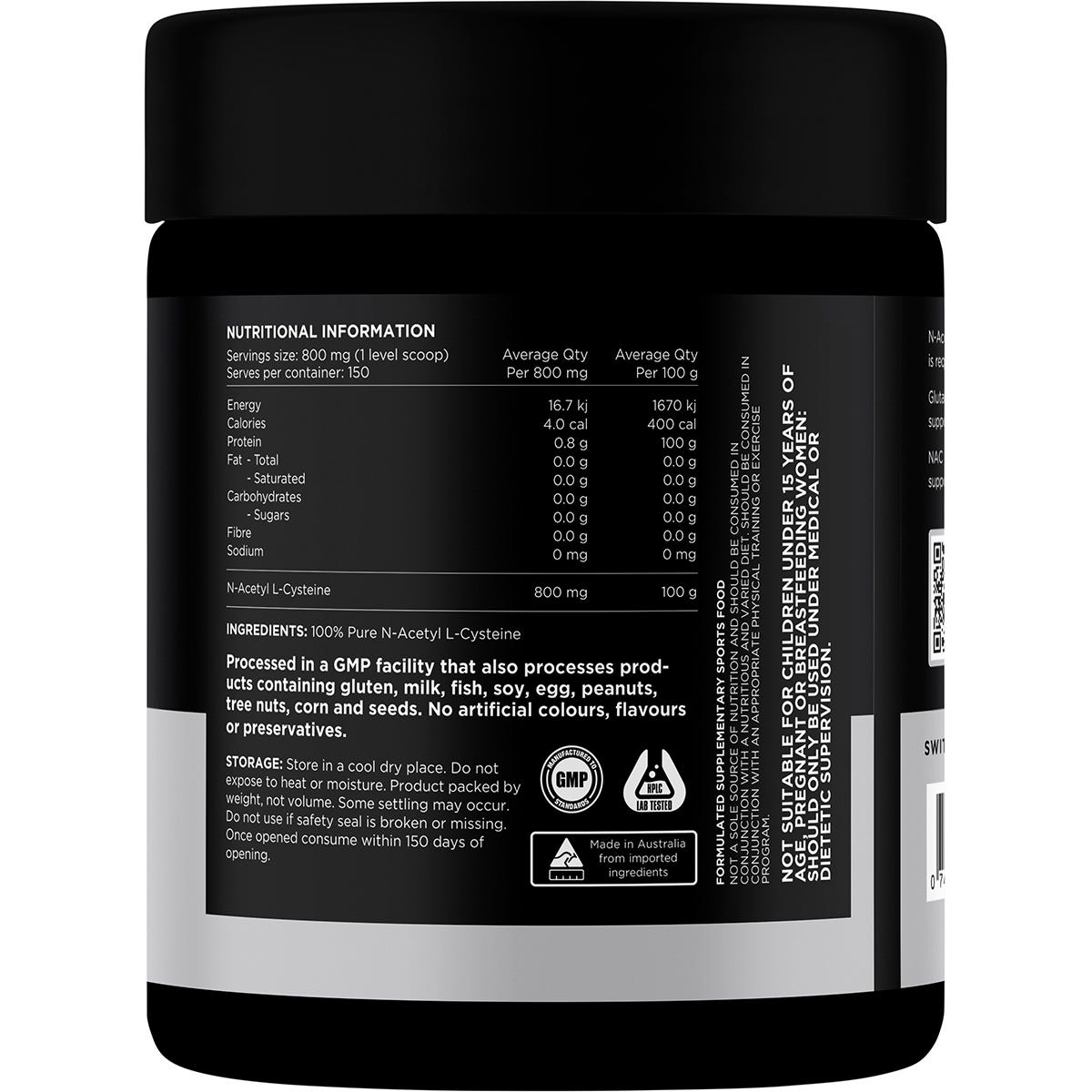 Switch Nutrition NAC 100% N-Acetyl L-Cystine Unflavoured 120g - Dr Earth - Nutrition