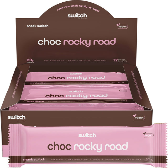 Switch Nutrition Protein Bar Plant Based Choc Rocky Road 60g - Dr Earth - Snack Bars, Nutrition